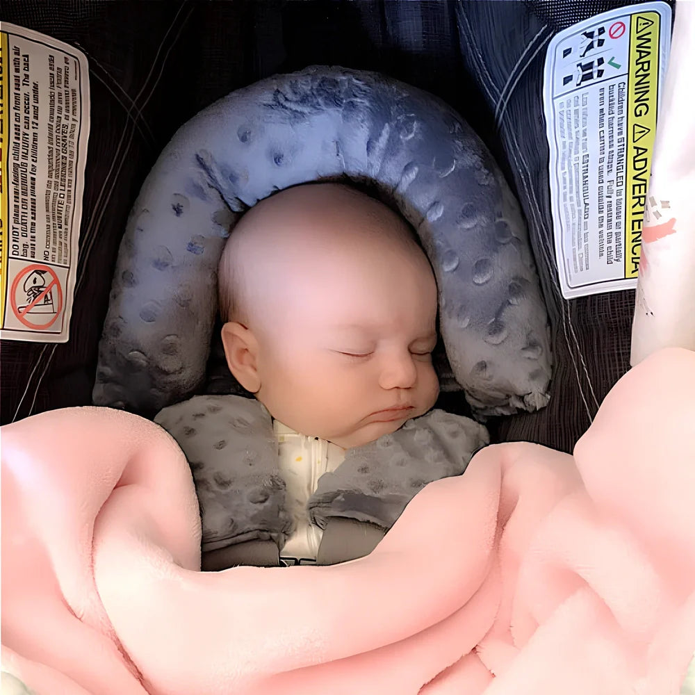 Babies' shaping headrest pillow in white with two grey belts, 170g polyester and PP Cotton for newborn head support