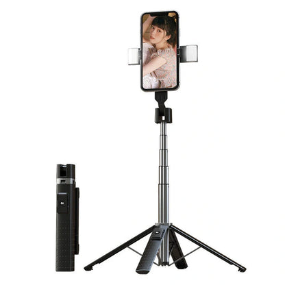 Bluetooth selfie stick with dual fill lights for perfect photos anytime
