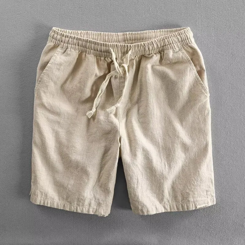 Breathable cotton linen casual loose shorts in straight cut with micro elasticity