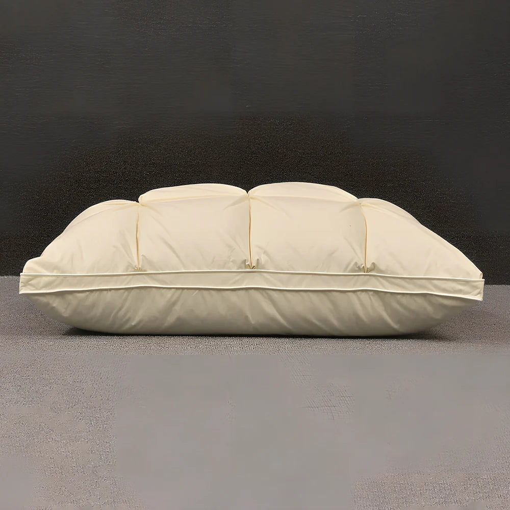 Rectangular white goose down pillow with pure cotton fabric in blue colour option showing 48×74cm dimensions