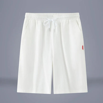 Chinese-style solid colour cropped pants with drawstring waist in cotton linen blend fabric