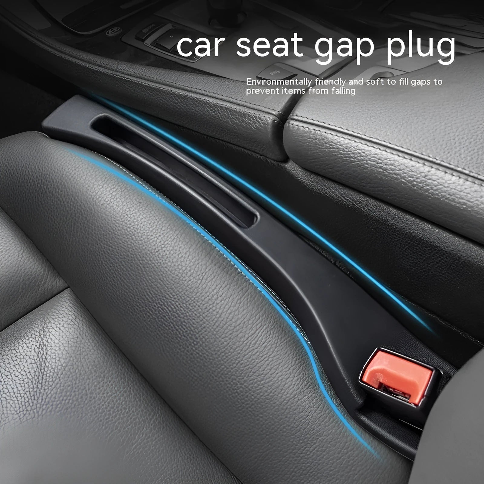 Black car seat gap storage box organiser pocket placed between vehicle seat and centre console