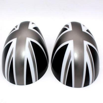 Pair of ABS rearview mirror shells for BMW MINI in black and white plaid and grey beige flag patterns