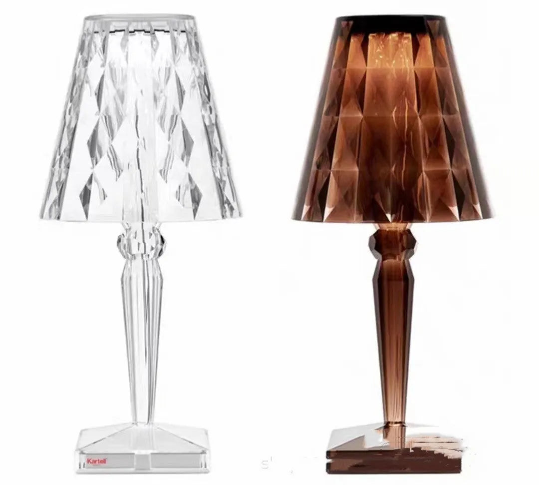 Portable touch projection night light with rose gold plating and acrylic construction, showing compact 14.5x14.5x30cm dimensions