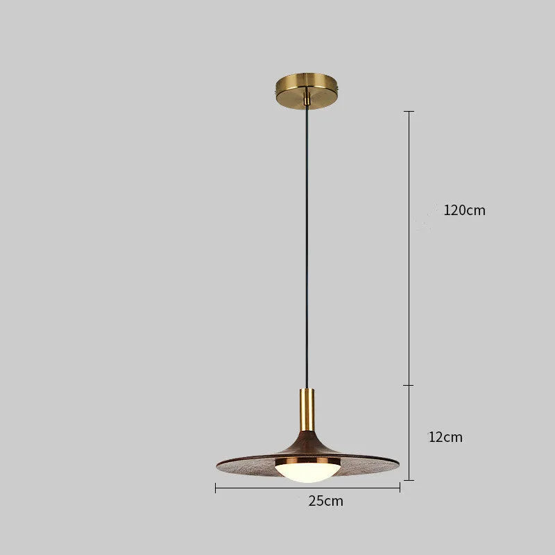 Walnut wood and solid copper fish line pendant chandelier in New Chinese style.