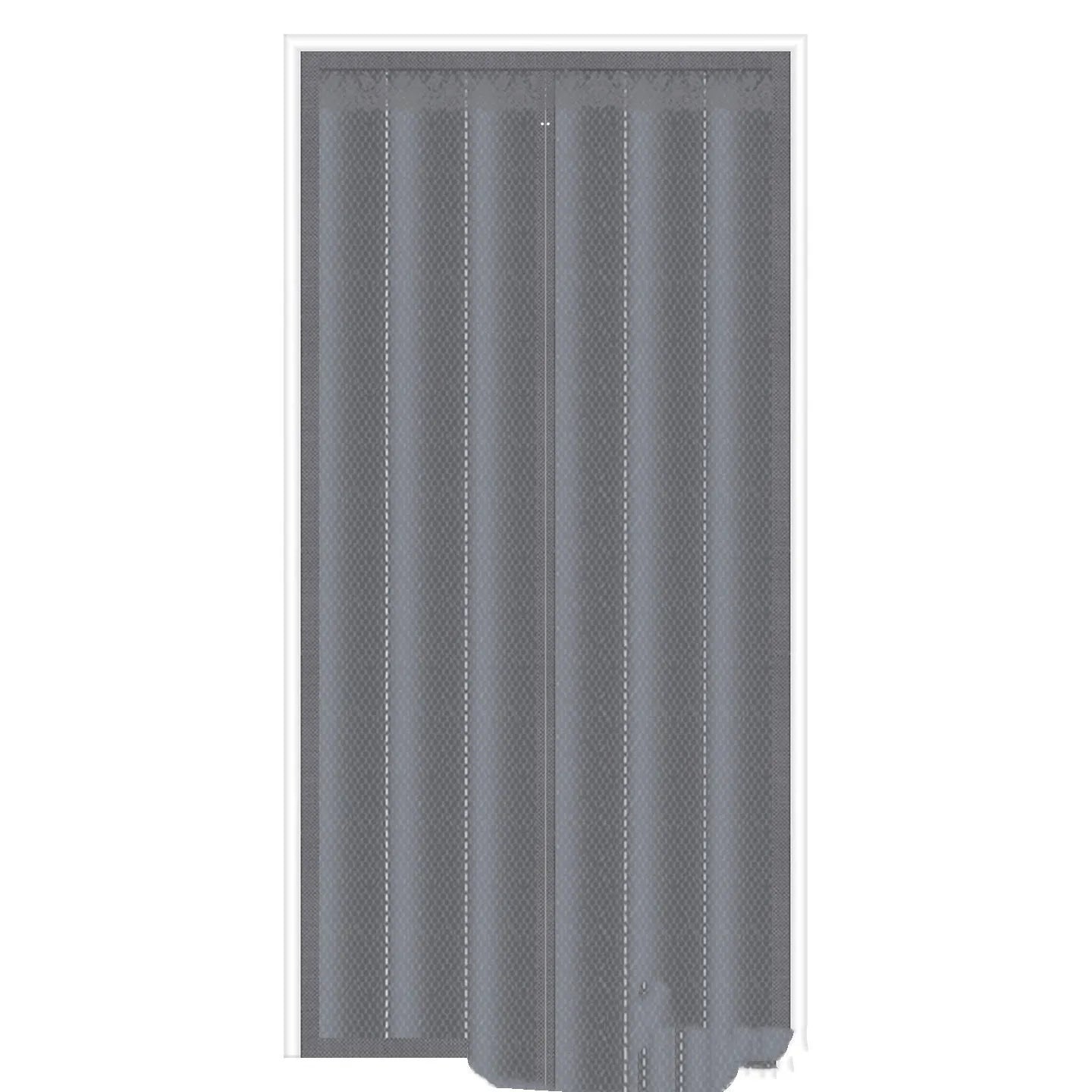 New Chinese style magnetic strip door curtain with vertical stripes in Oxford cloth coffee colour, showing full seam edges and integrated magnetic closure