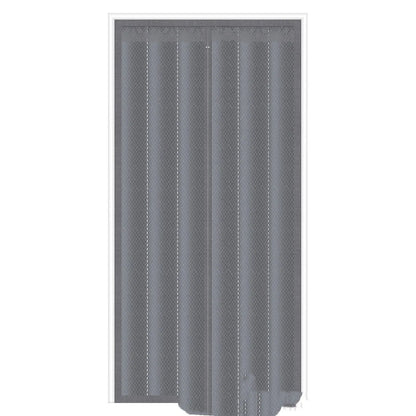 New Chinese style magnetic strip door curtain with vertical stripes in Oxford cloth coffee colour, showing full seam edges and integrated magnetic closure