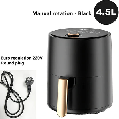 Black touch screen air fryer with 4.5-6L capacity and 1350W power rating