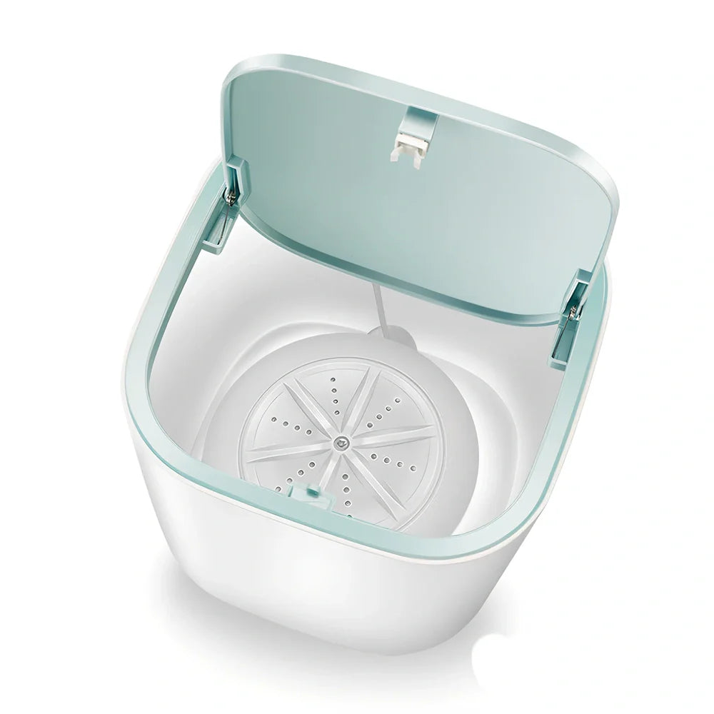 Mini turbo table washing machine in macaron blue with 17cm dimensions for washing underwear and socks