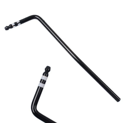 Close-up of a chrome guitar tremolo bar with direct plug-in threaded end.