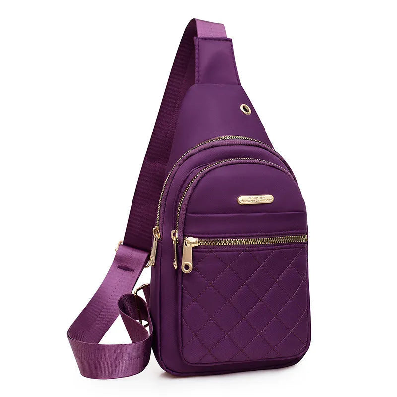 Oxford cloth crossbody sports chest bag showing plaid pattern and colour options