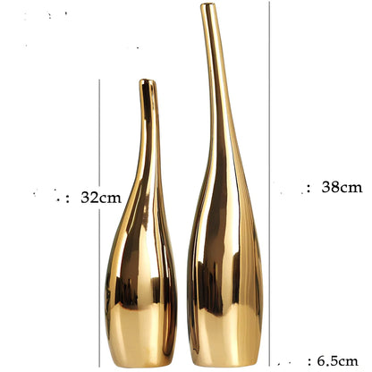 Nordic ceramic vase with inlay surface and gold plating in curved bottle shape measuring 25-35cm tall