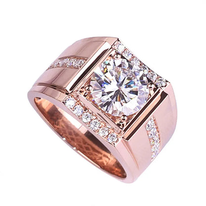 Men's adjustable open mouth ring with a geometric diamond zircon setting in a choice of metallic finishes.