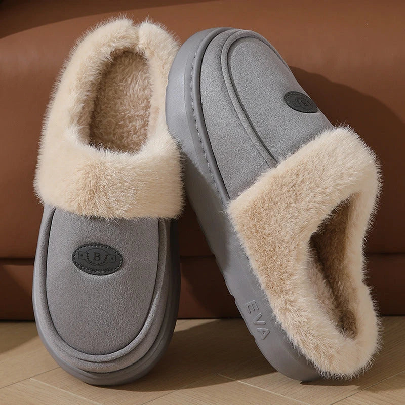 Cozy, plush winter slippers for men in various colors with non-slip rubber soles