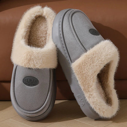 Cozy, plush winter slippers for men in various colors with non-slip rubber soles