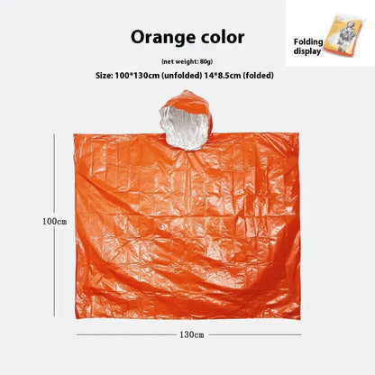 Marathon Wild cross-country raincoat in orange and army green colours showing 100x130cm waterproof protection