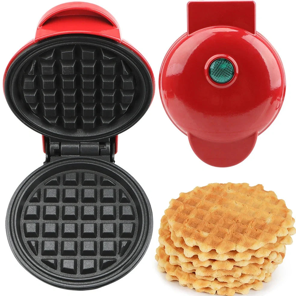Red electric waffle maker measuring 10x15x20cm with EU plug for bubble egg cakes and pancakes