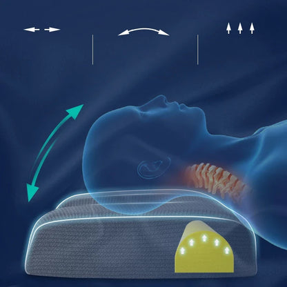 Premium memory foam neck massage pillow with adjustable loft and breathable knitted cotton cover for comfortable, pain-relieving sleep