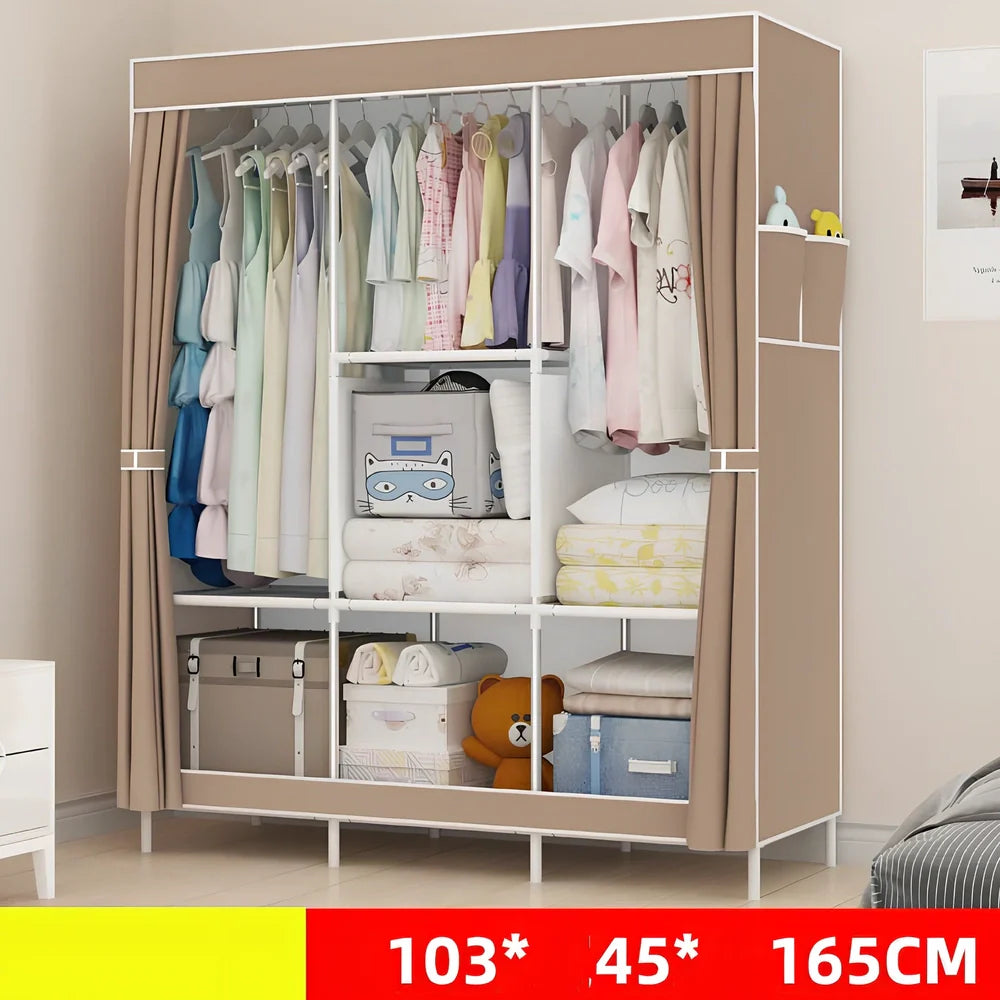 Single dormitory wardrobe with steel frame and fabric enclosure measuring 70×45×150cm