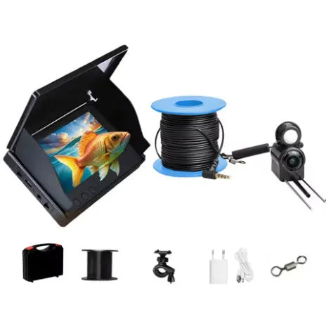 Underwater fish finder camera with 4.3-inch monitor, 220-degree lens, and LED lights on a 30-metre cable.