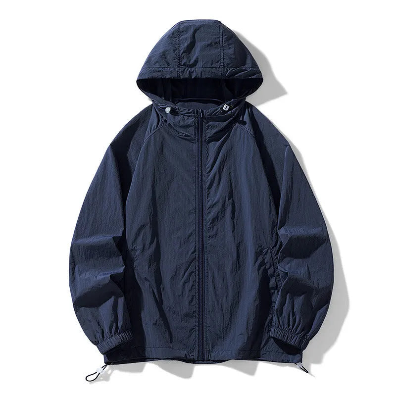 Loose-fit thin nylon sports jacket shown in a colour option, suitable for outdoor leisure wear.