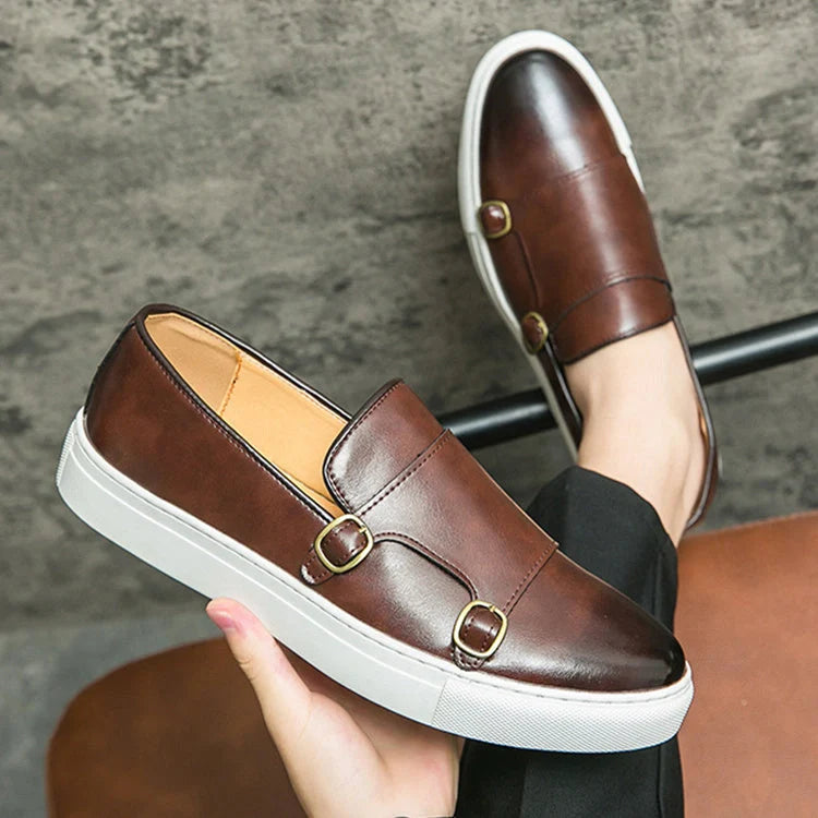 Men's colored leather slip-on loafers for business casual wear