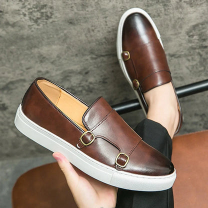 Men's colored leather slip-on loafers for business casual wear