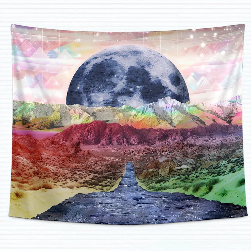Bohemian psychedelic sunset pattern tapestry in polyester fibre with machine-woven construction