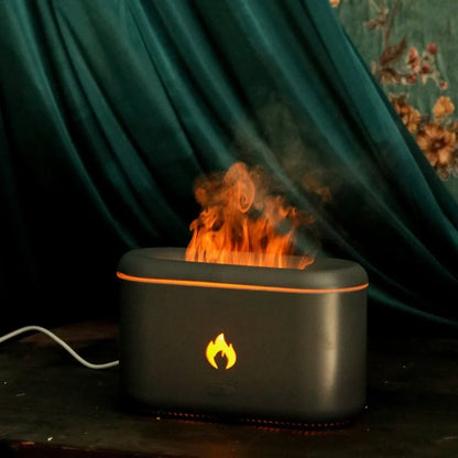 Black and white USB flame aroma diffuser with 300ml water tank for room humidification