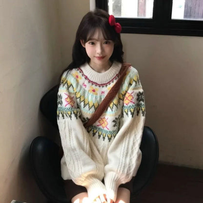 Women's milky white lantern sleeve pullover with 15cm extra sleeve volume and free size design