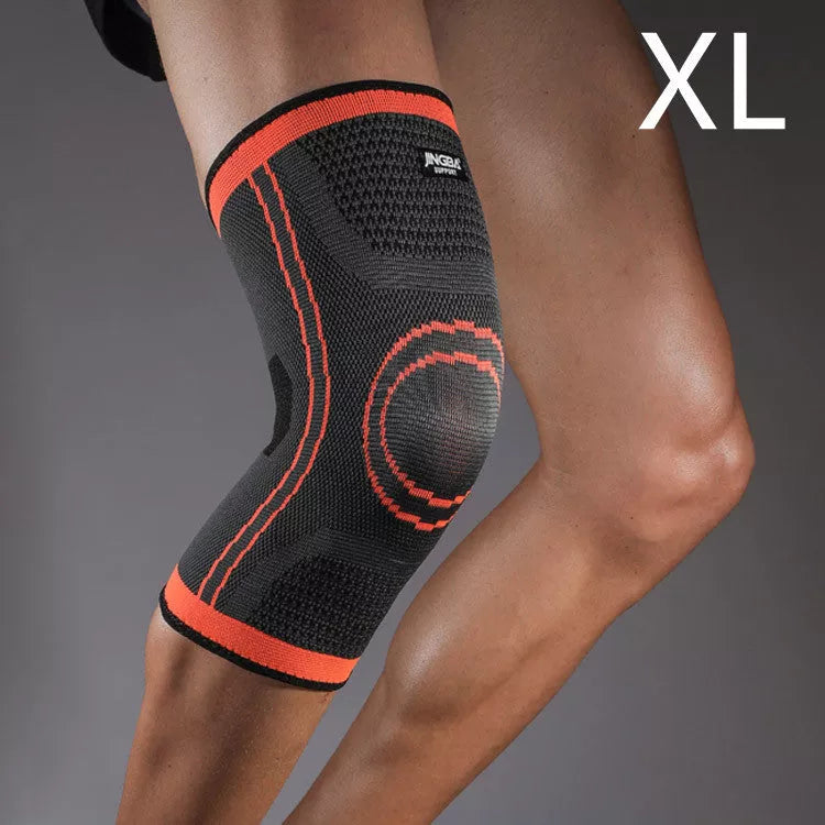 Breathable nylon knee pads for cycling and sports, available in green and orange