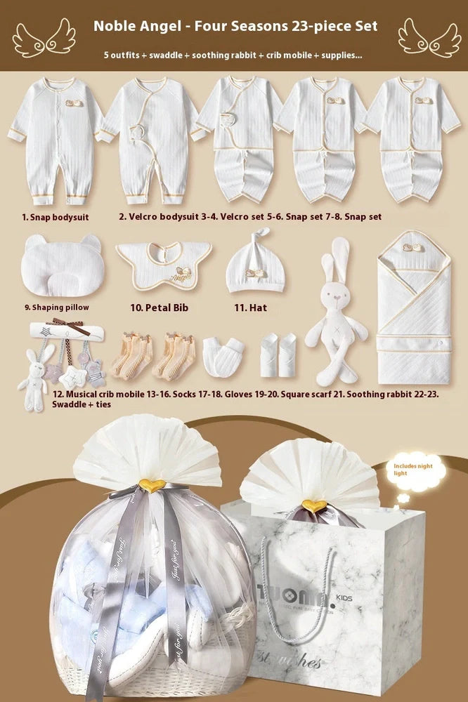 Newborn baby gift box set with 18-23 clothing pieces including cardigans and suits for babies 0-12 months