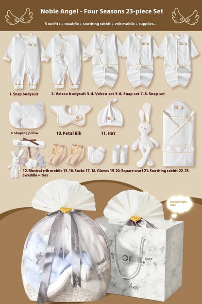 Newborn baby gift box set with 18-23 clothing pieces including cardigans and suits for babies 0-12 months