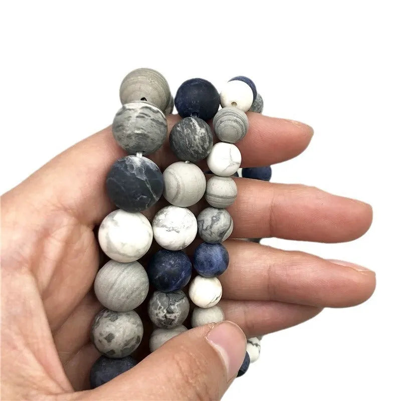 Handmade unisex planet stone beaded bracelet with U-shaped starry design, available in 8mm, 10mm, 12mm or single bead.