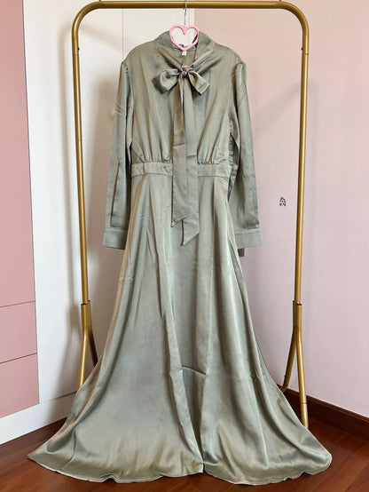 Women's Arabic style cotton blend dress in burgundy, light green, and pink