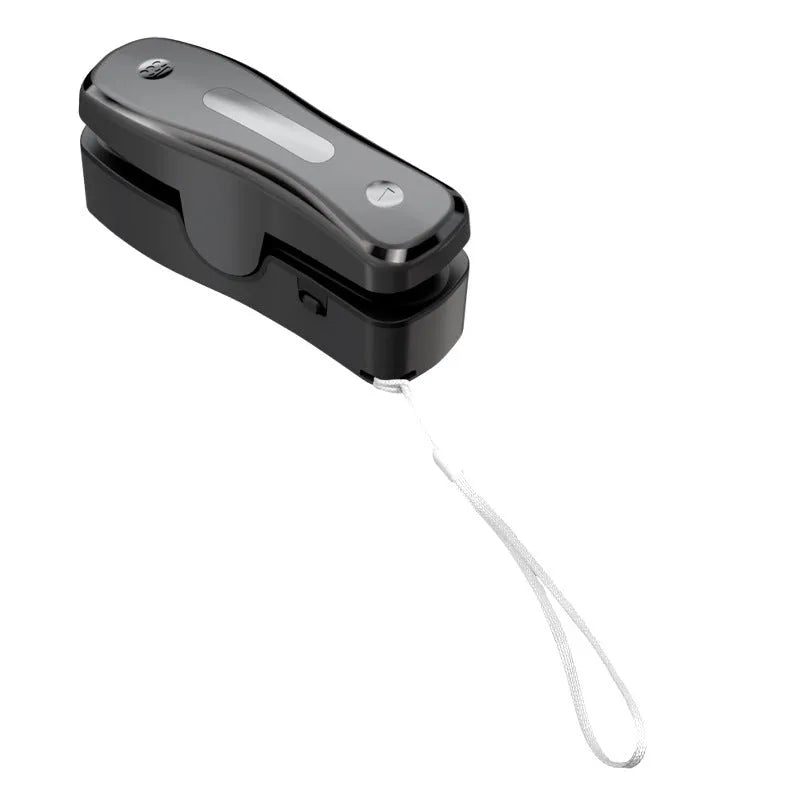USB rechargeable mini sealing machine in black or milky white colour with compact portable design