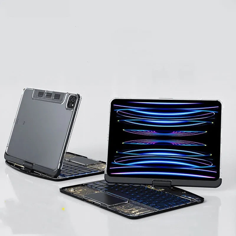 Transparent protective case with integrated wireless keyboard for iPad Pro and iPad Air tablets
