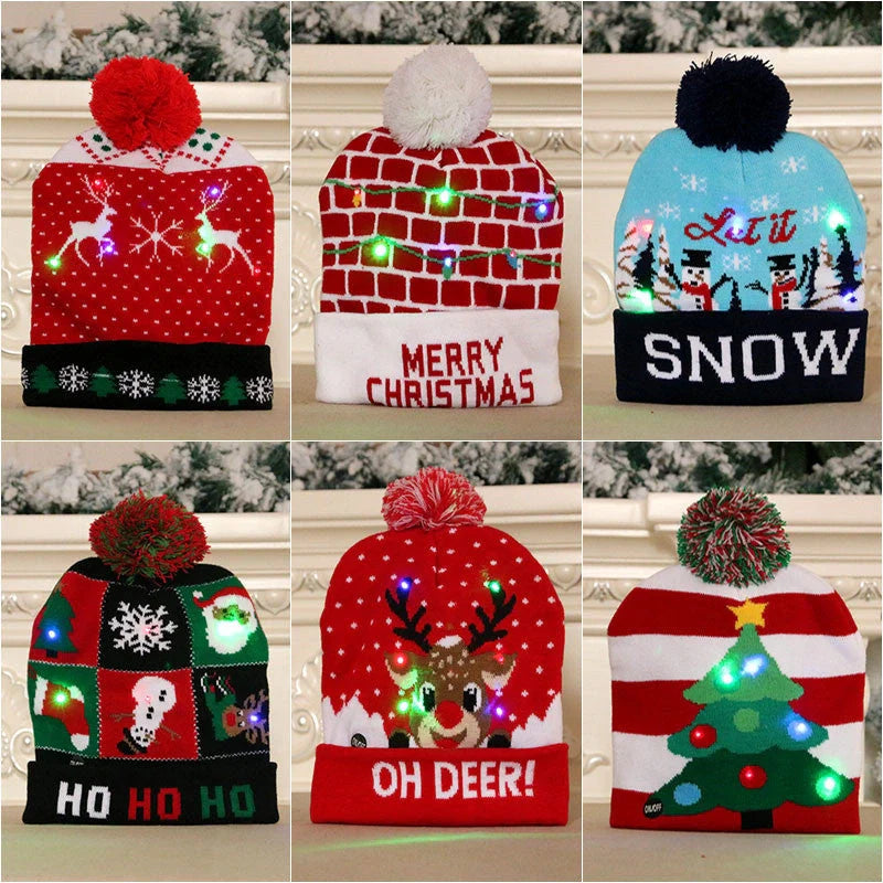 LED Christmas knitted beanie with light-up features in various festive designs