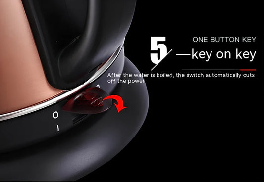 Full-automatic stainless steel kettle with touch control in gold colour showing 1L capacity markings