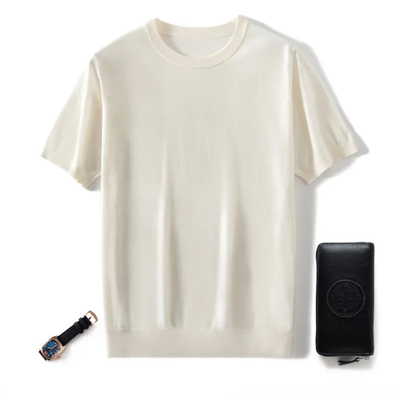 Men's loose-fit knitted short sleeve casual pullover shirt in multiple colours