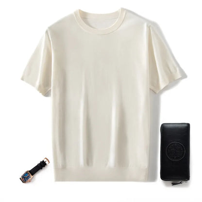 Men's loose-fit knitted short sleeve casual pullover shirt in multiple colours
