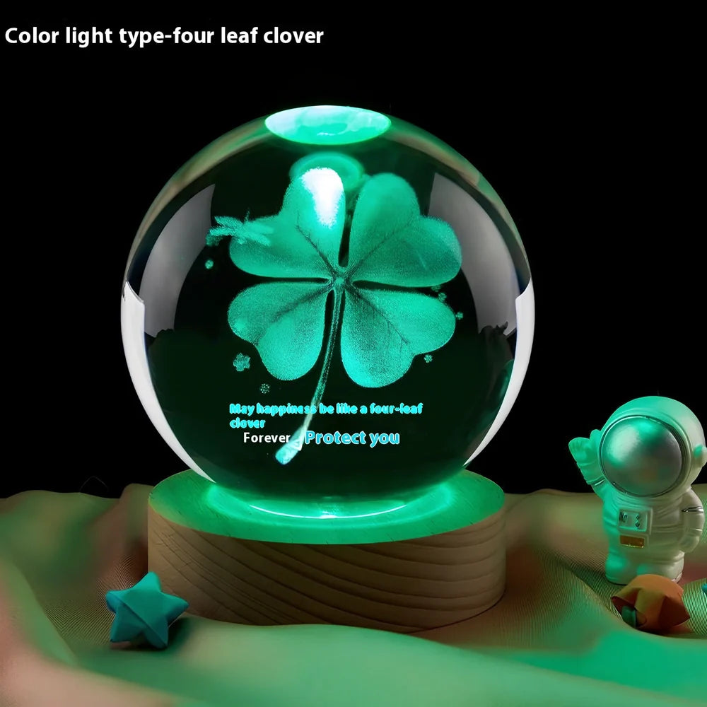 Moon small night lamp with crystal ball and USB base in celestial design theme