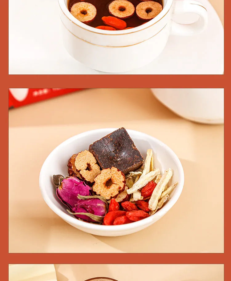 150g box of brown sugar ginger and jujube herbal tea with red dates, wolfberries and roses