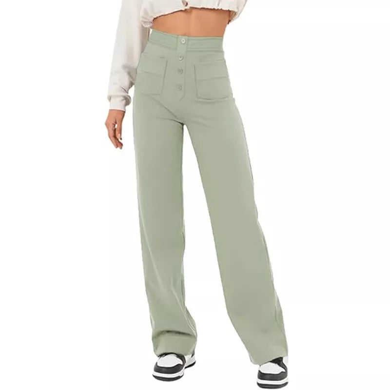 Women's high waist trousers in casual loose fit with pockets, available in multiple colors