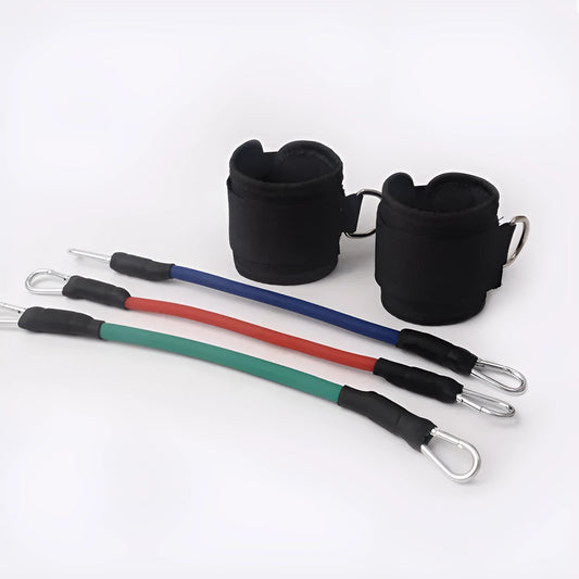 Black pull rope set for Taekwondo leg strength training with adjustable resistance