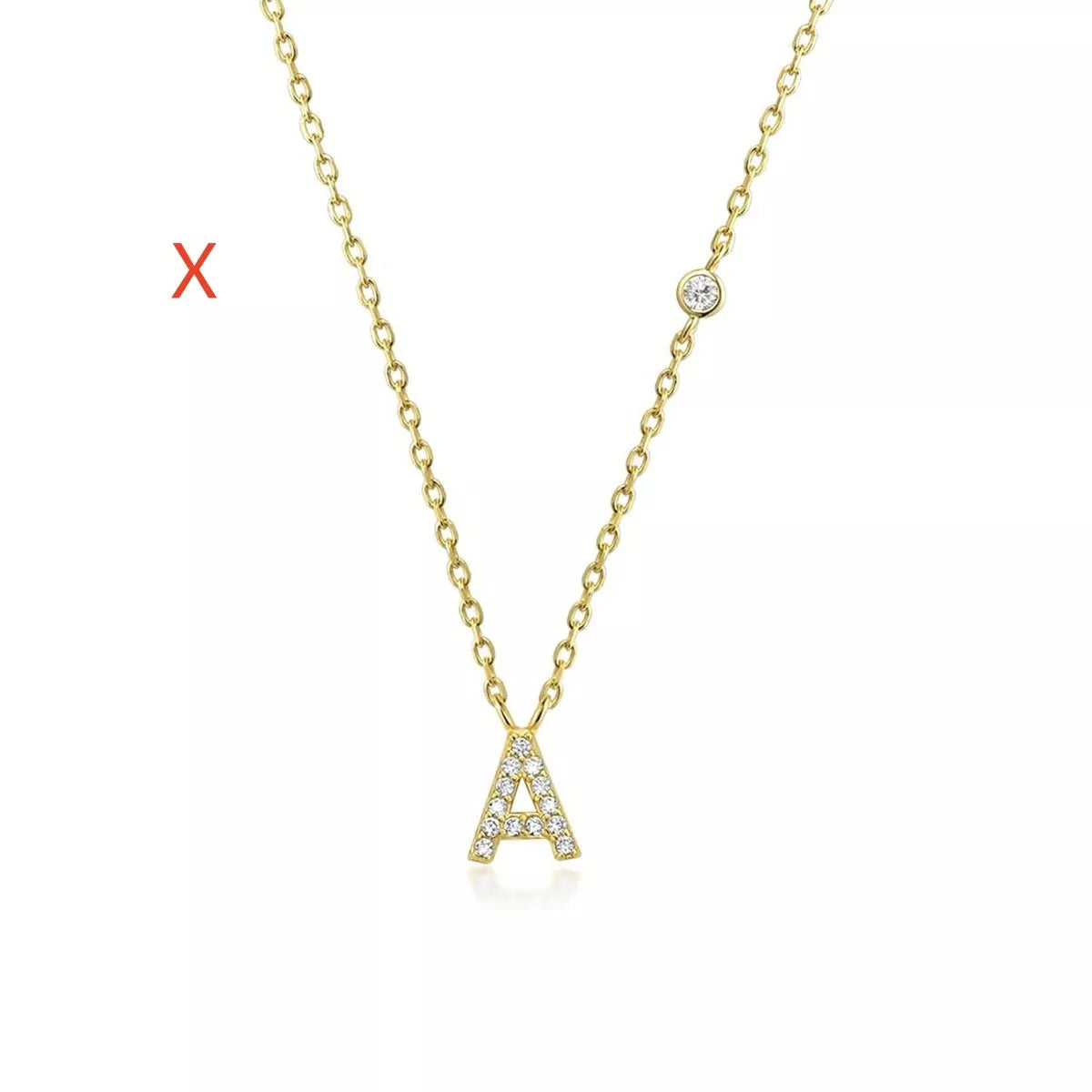 Custom Initial Necklace with sparkling CZ pendant, available in gold or silver finish