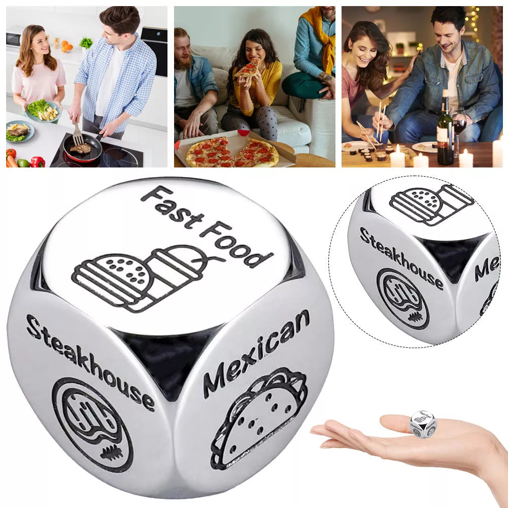 Stainless steel decision dice for couples date night games, silver color, 1.6cm