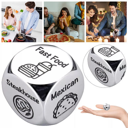 Stainless steel decision dice for couples date night games, silver color, 1.6cm