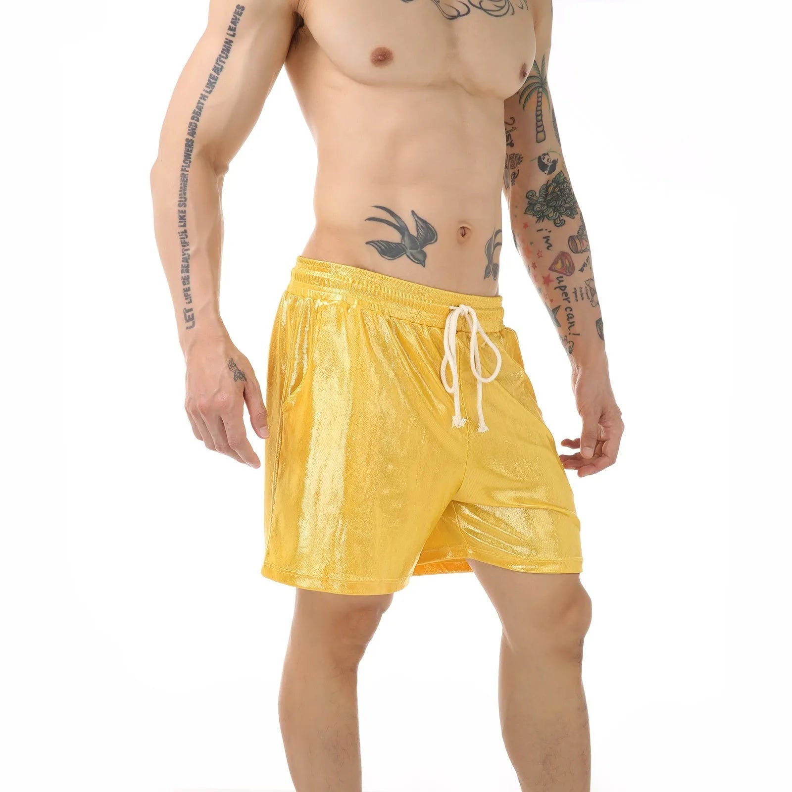 Men's soft polyester casual home pants shown in available colours