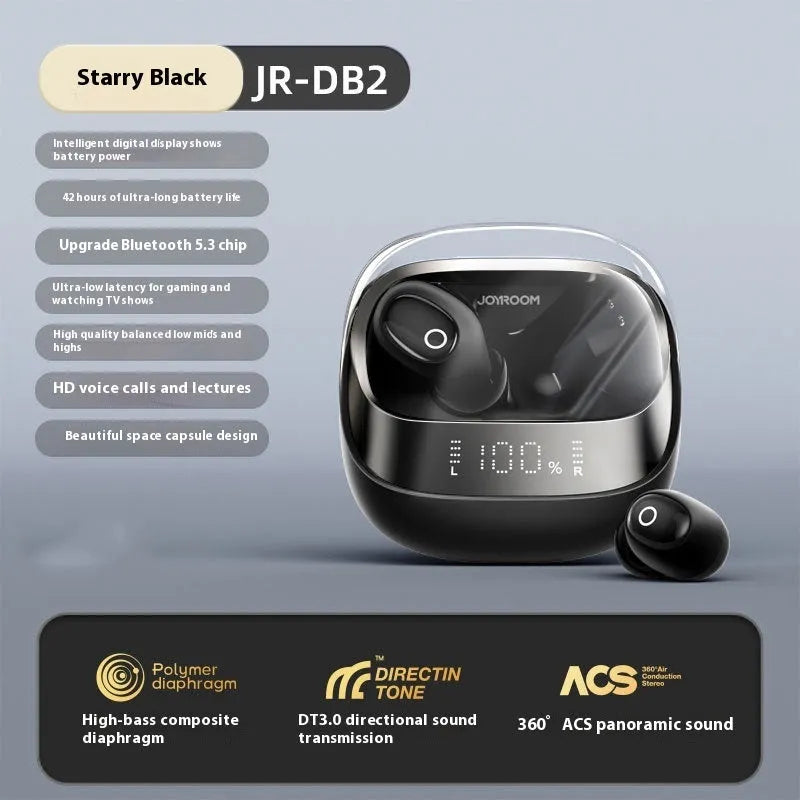 Wireless in-ear Bluetooth headset in Dawn White colour with charging case and USB cable